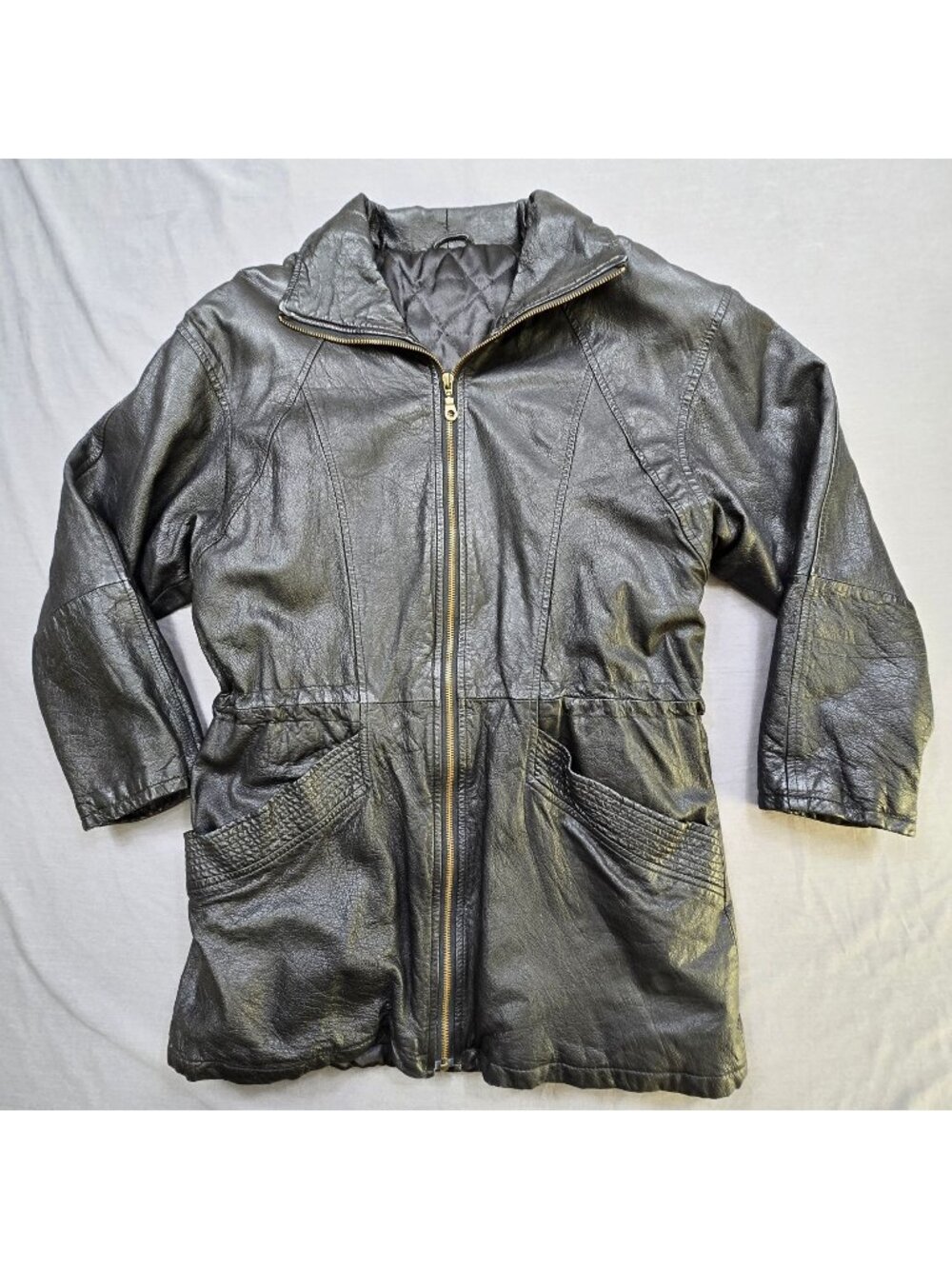 Small Genuine Leather Womens Black Jacket Quilted Lining